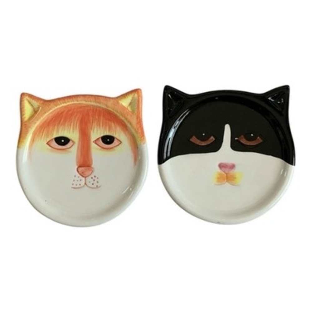 2001 Bandwagon Ceramic Cat Coasters Set of 2 Vintage Kitty Drink Holders VG